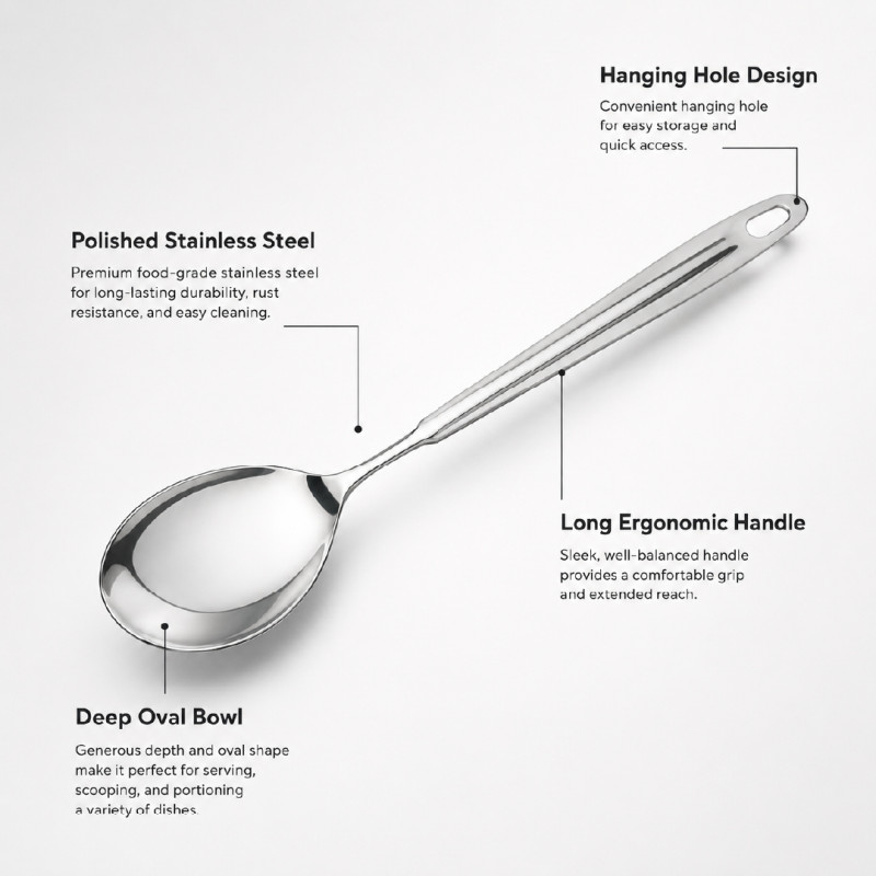 Premium Stainless Steel Solid Basting Spoon – 33 x 8 cm – Silver