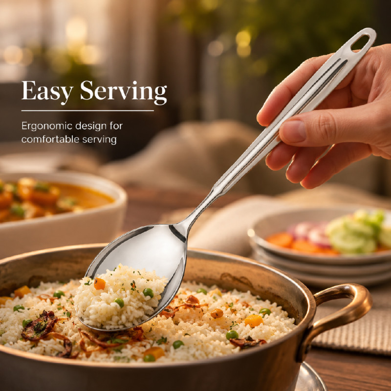 Premium Stainless Steel Solid Basting Spoon – 33 x 8 cm – Silver