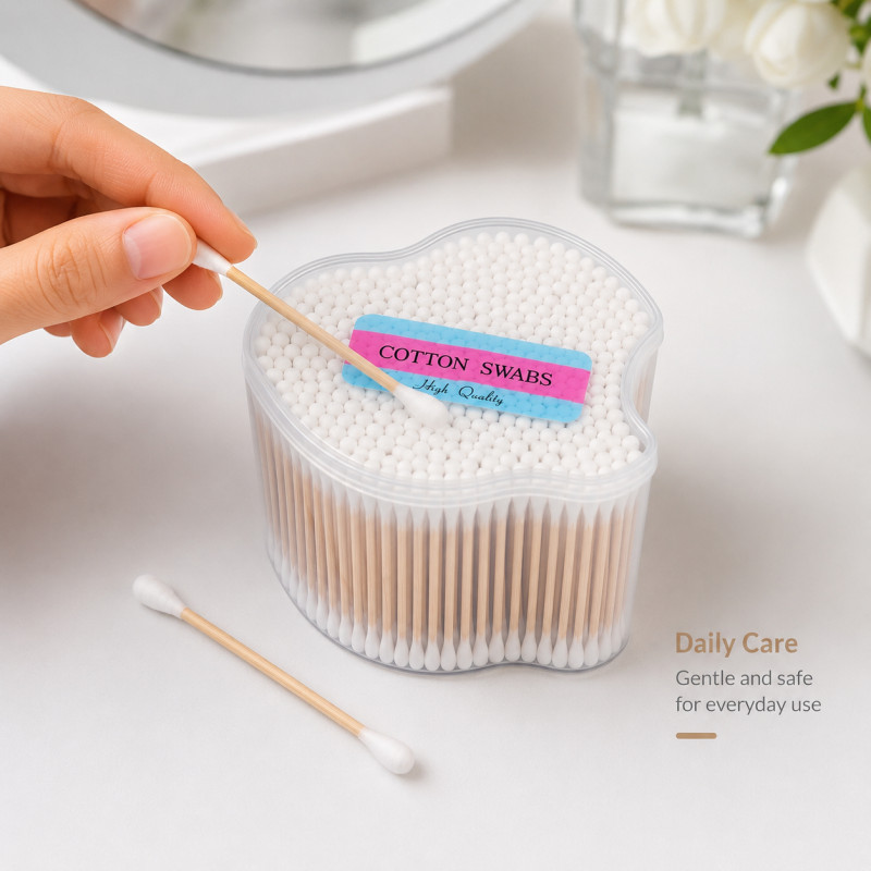Bamboo Green Cotton Swab Designed for Daily Grooming & Self-Care – White (H-8, W-11, L-7 CM)