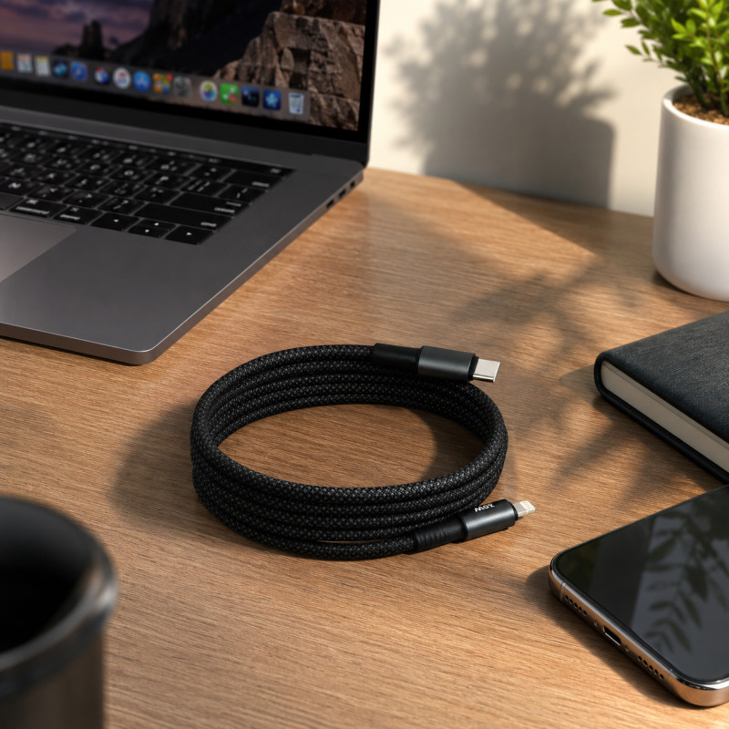 Gentle Care Charging Cable Designed for Seamless Device Connectivity – Black (L-1.2 M)