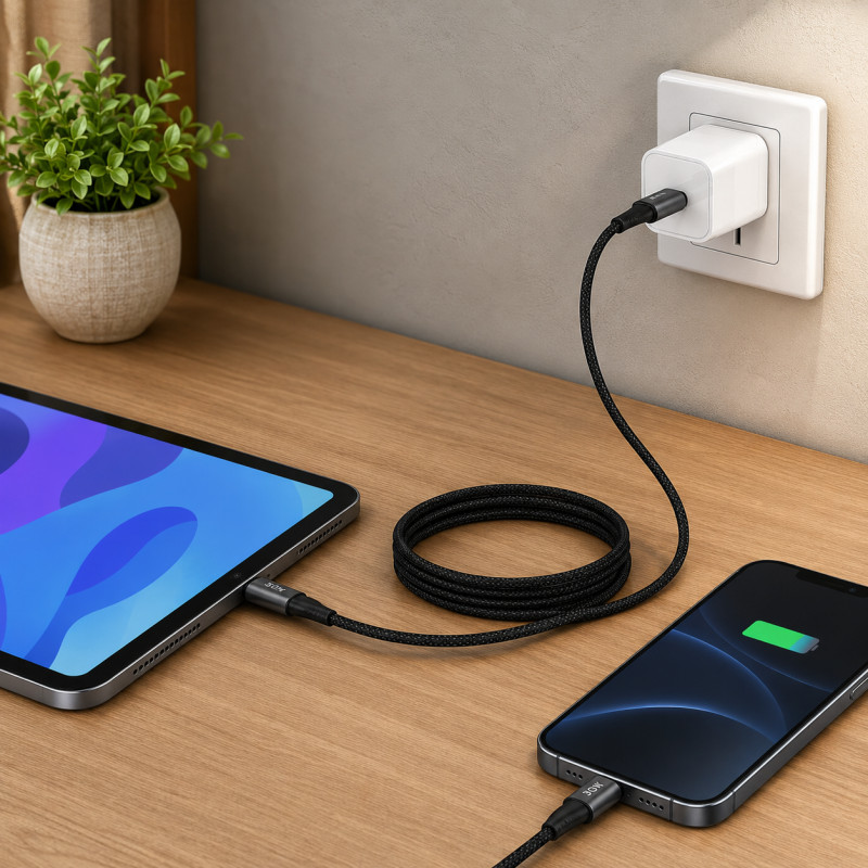 Gentle Care Charging Cable Designed for Seamless Device Connectivity – Black (L-1.2 M)