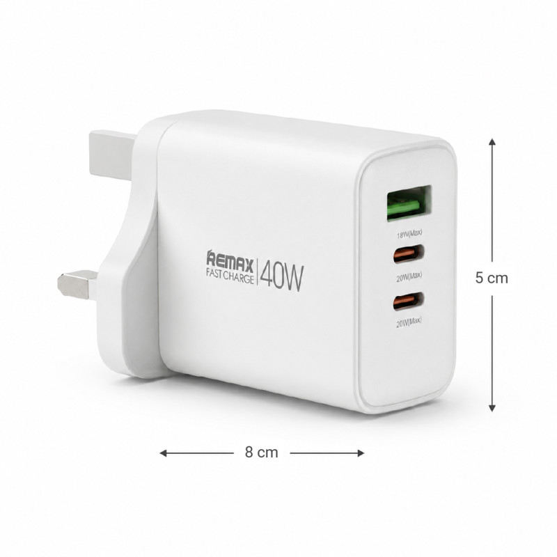Remax 40W Fast Charging Adapter - Charges upto 3 Devices