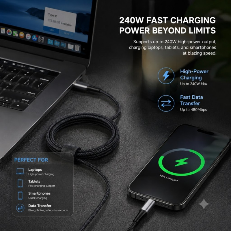 True Hold Data Cable Designed for Seamless Device Connectivity – Black (L-120 CM)