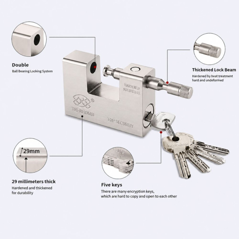Professional Tri-Rhomb Top Security Padlock – Heavy-Duty Silver Steel