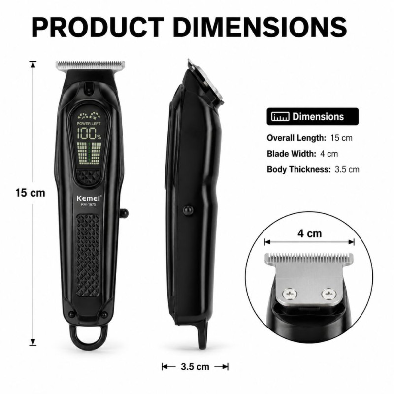Midnight Elegance Hair Trimmer Designed for Precision Grooming &amp; Style – Black (H-15,W-4, D-3.5 CM)