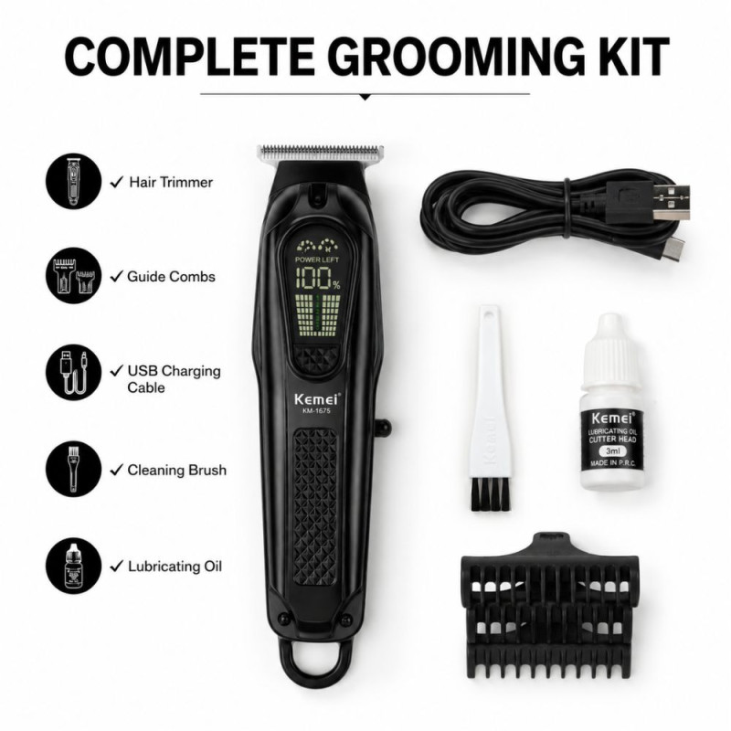 Midnight Elegance Hair Trimmer Designed for Precision Grooming &amp; Style – Black (H-15,W-4, D-3.5 CM)