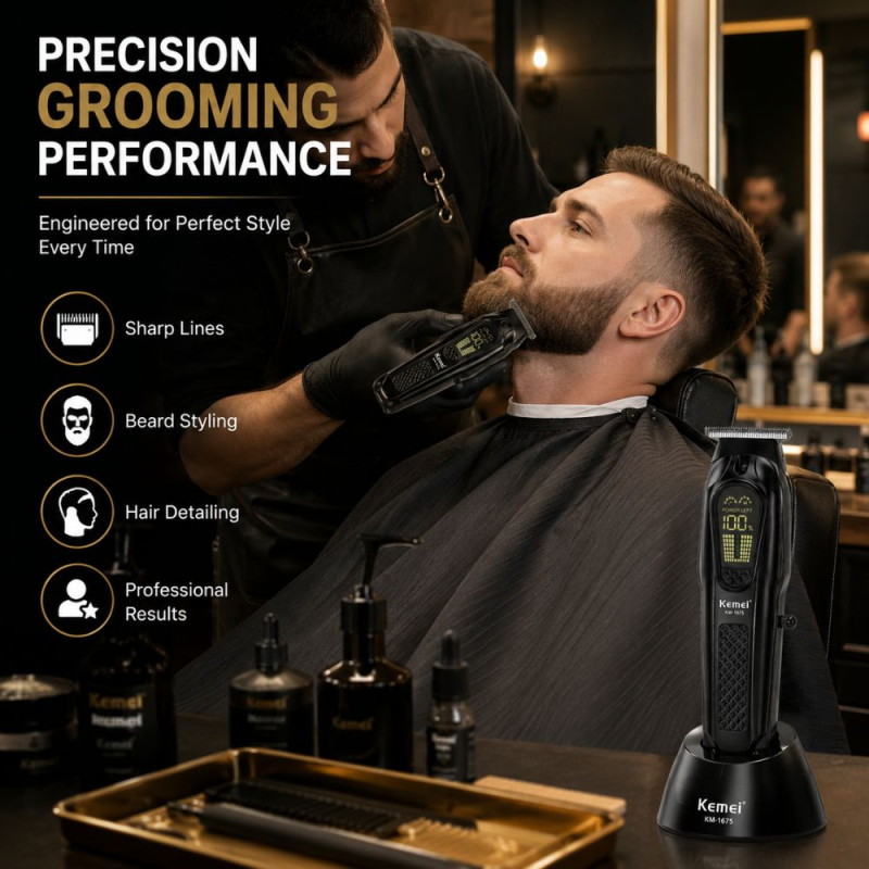 Midnight Elegance Hair Trimmer Designed for Precision Grooming &amp; Style – Black (H-15,W-4, D-3.5 CM)