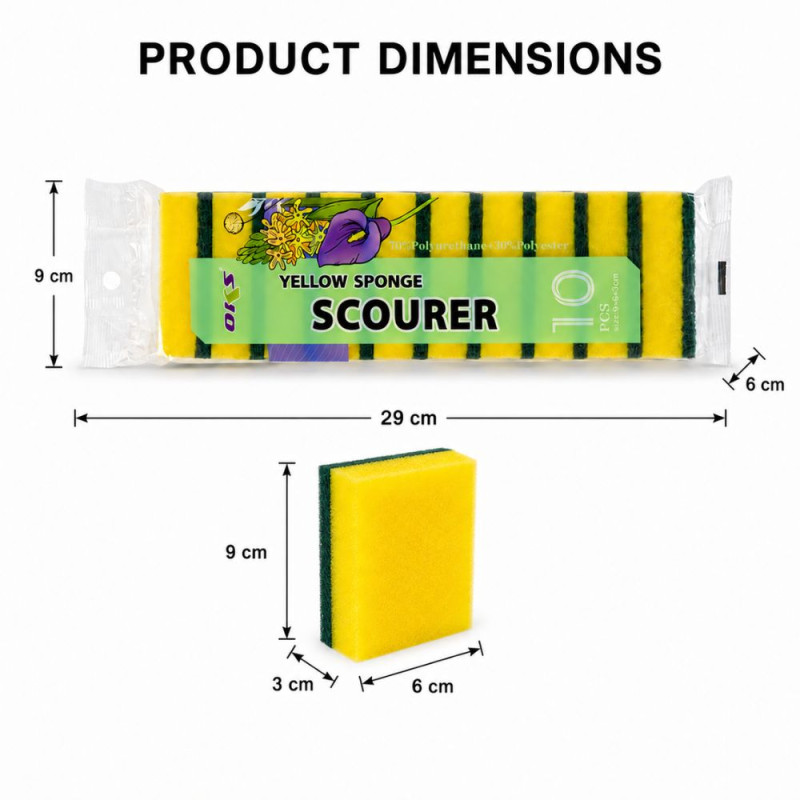 Chic Hold Scourer Pack Designed for Home & Professional Cleaning – Yellow (H-9, W-6, D-3 cm)