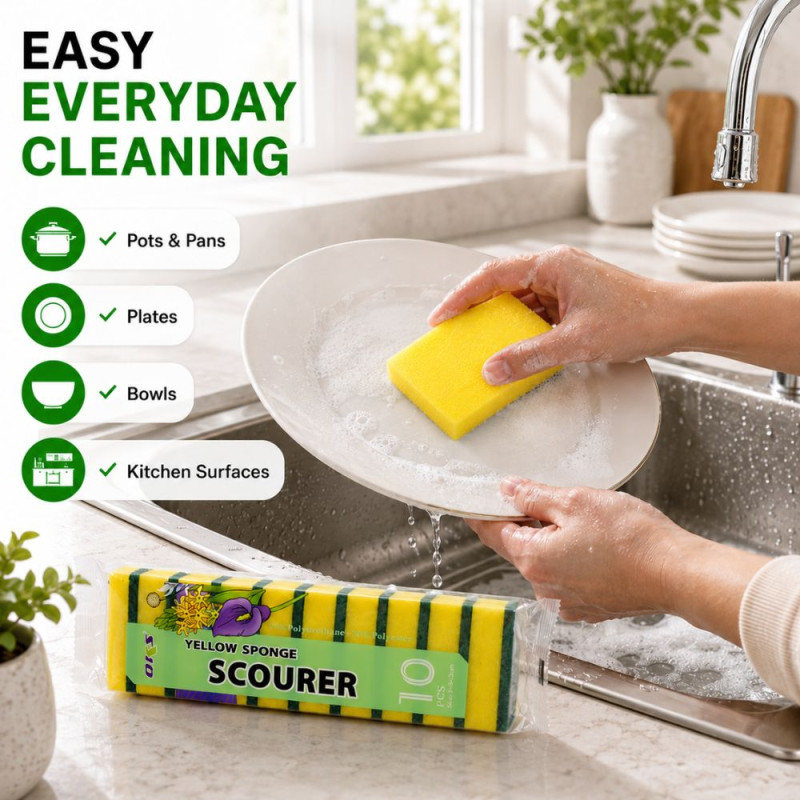 Chic Hold Scourer Pack Designed for Home & Professional Cleaning – Yellow (H-9, W-6, D-3 cm)