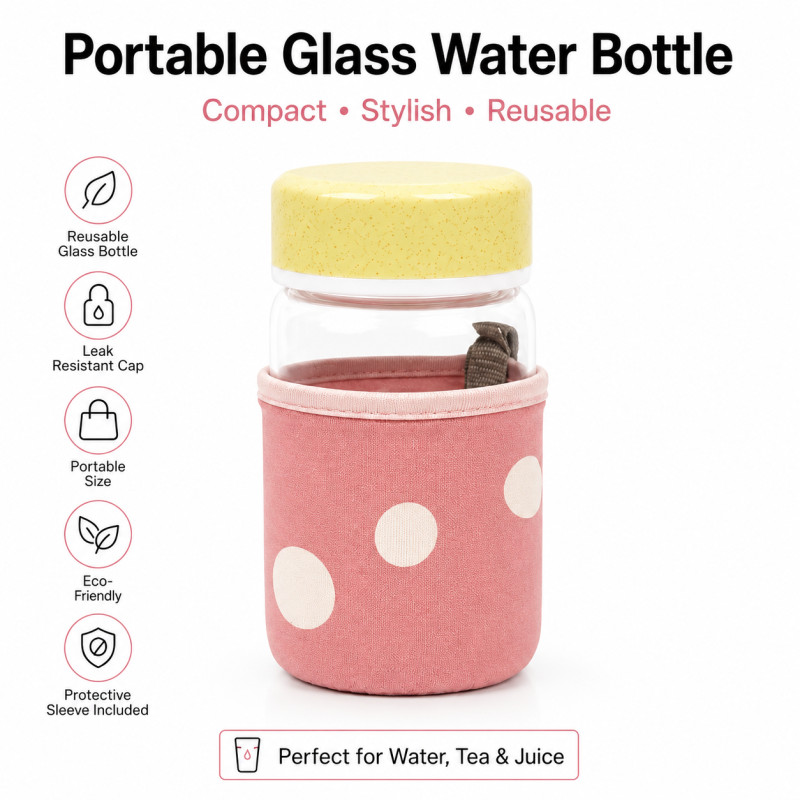 Portable Glass Water Bottle with Lid