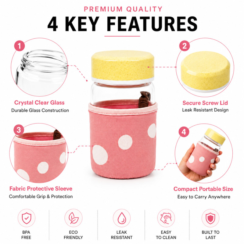Portable Glass Water Bottle with Lid