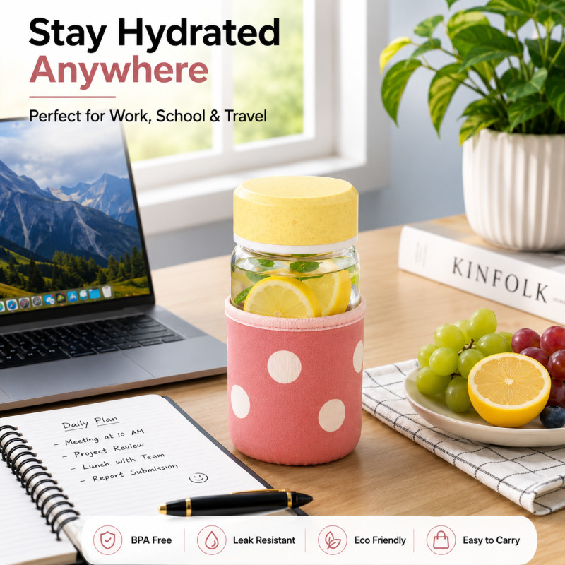 Portable Glass Water Bottle with Lid
