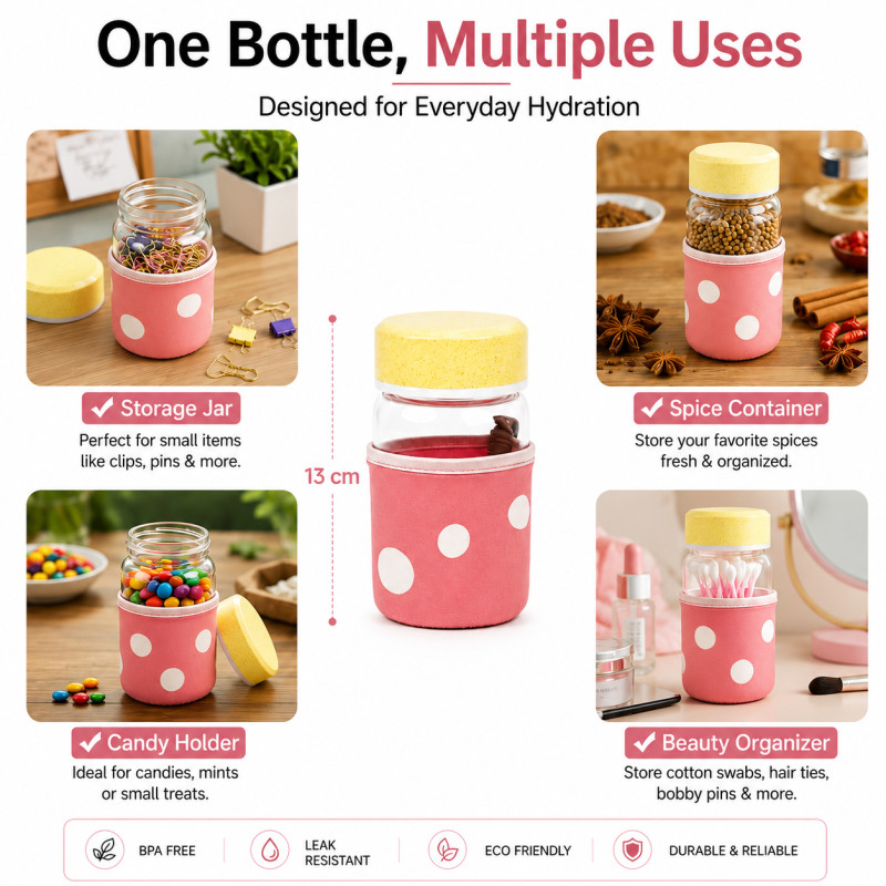 Portable Glass Water Bottle with Lid
