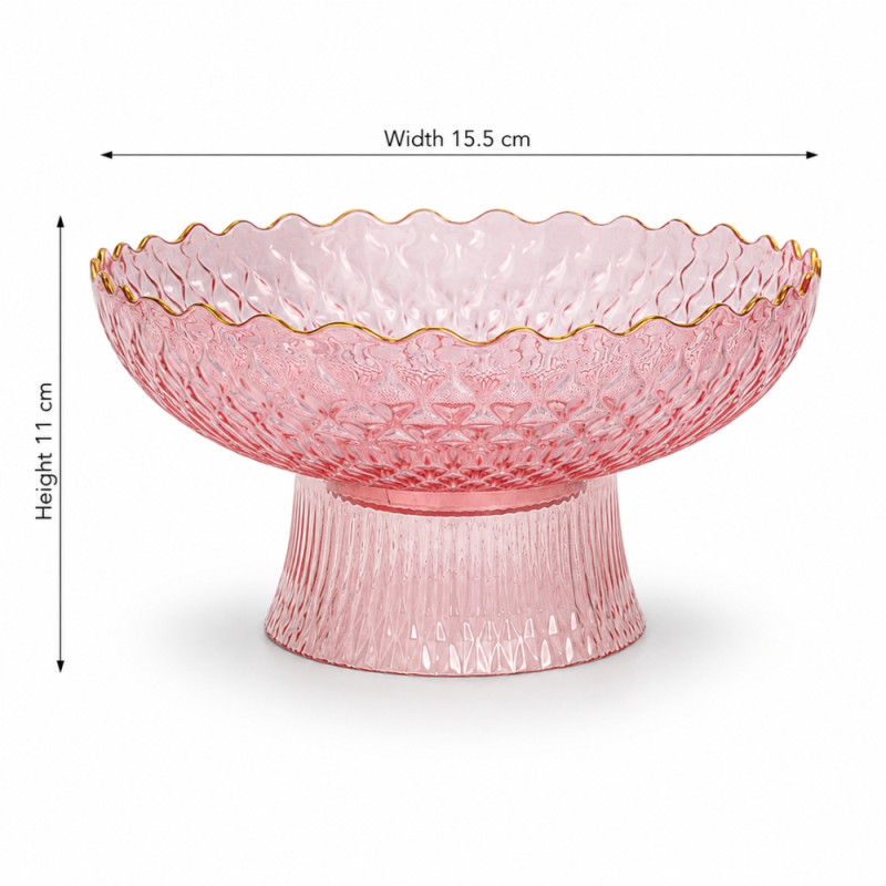 Elegant Pink Glass Fruit Basket – Decorative 11x15.5cm