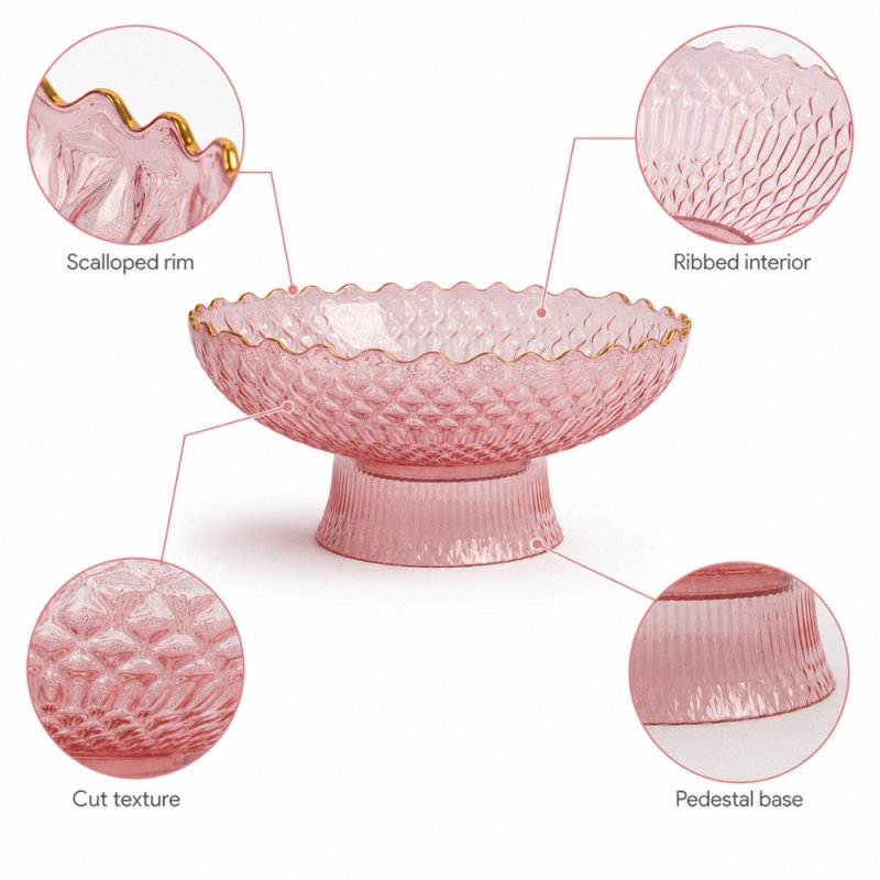Elegant Pink Glass Fruit Basket – Decorative 11x15.5cm