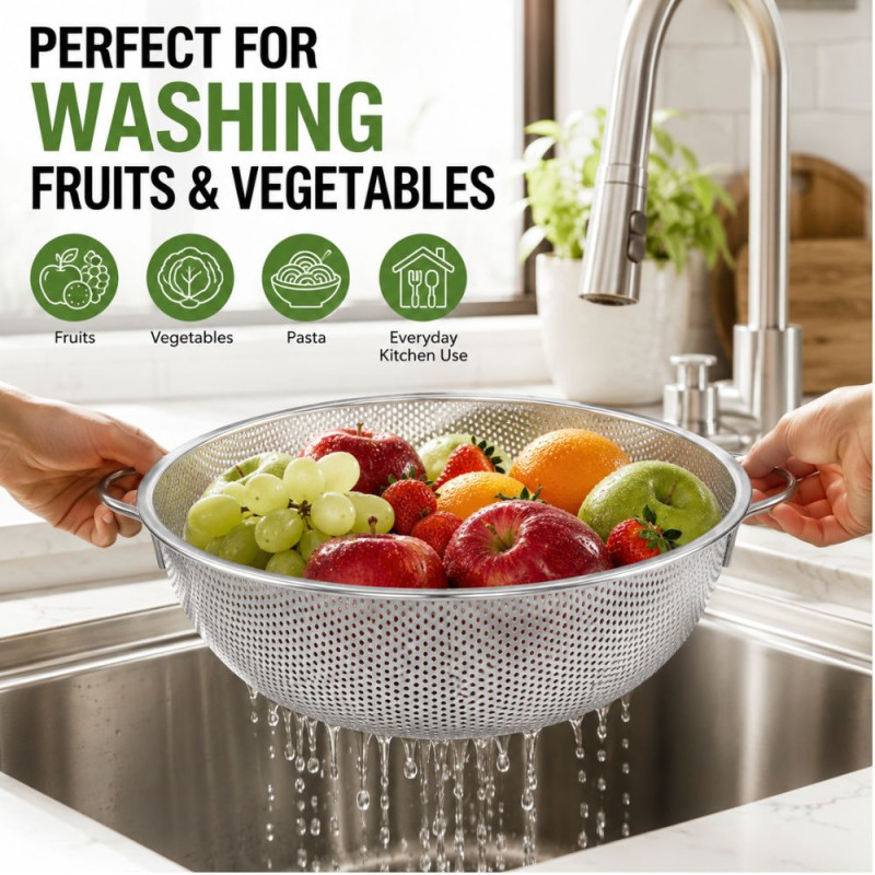 Master Pick Rice Strainer Designed for Everyday Cooking & Kitchen Excellence – Silver (W-43, D-11 cm)