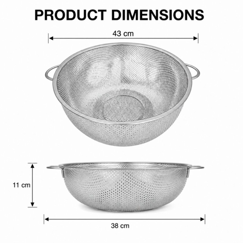 Master Pick Rice Strainer Designed for Everyday Cooking & Kitchen Excellence – Silver (W-43, D-11 cm)