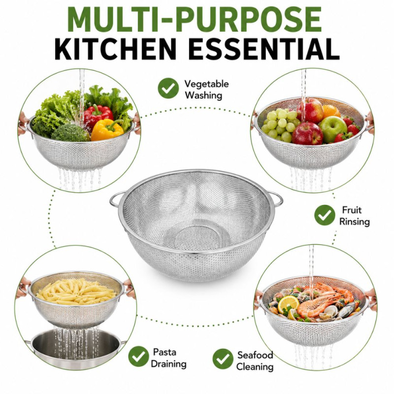 Master Pick Rice Strainer Designed for Everyday Cooking & Kitchen Excellence – Silver (W-43, D-11 cm)