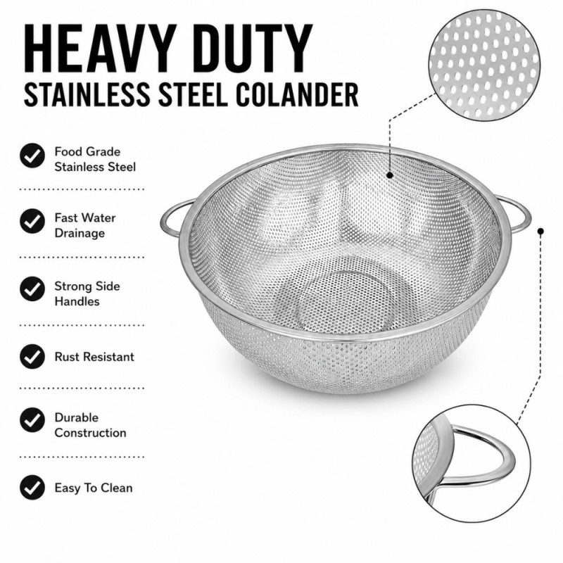 Master Pick Rice Strainer Designed for Everyday Cooking & Kitchen Excellence – Silver (W-43, D-11 cm)