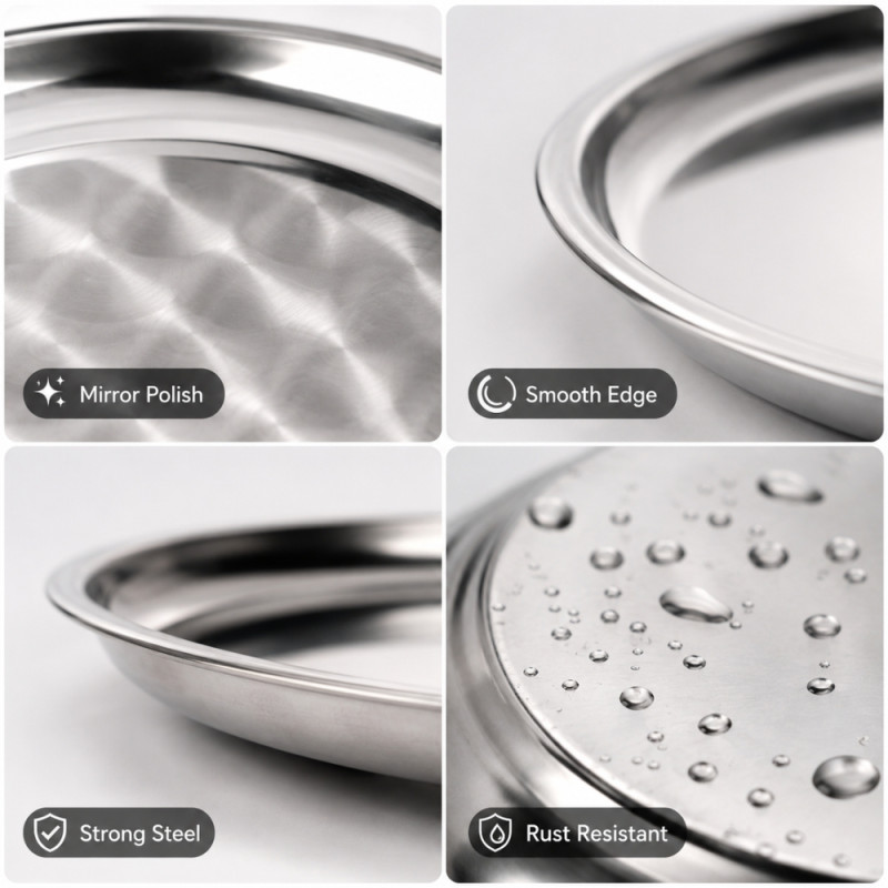 Stainless Steel Round Serving Tray – Mirror Polish Silver (30 x 2.5)