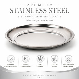 Stainless Steel Round Serving Tray – Mirror Polish Silver (40 x 4cm)