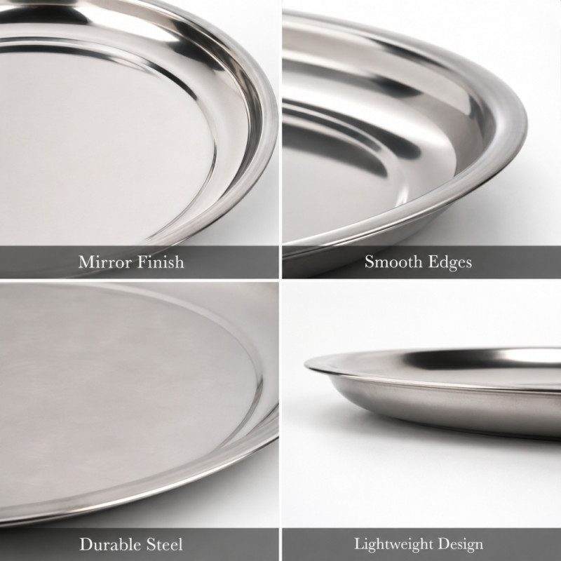 Stainless Steel Round Serving Tray – Mirror Polish Silver (40 x 4cm)