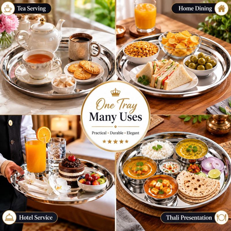 Stainless Steel Round Serving Tray – Mirror Polish Silver (40 x 4cm)