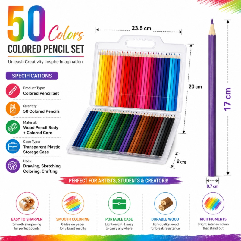 Deluxe colored pencils – MultiColor Premium Quality (50PCS)