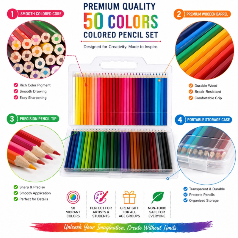Deluxe colored pencils – MultiColor Premium Quality (50PCS)