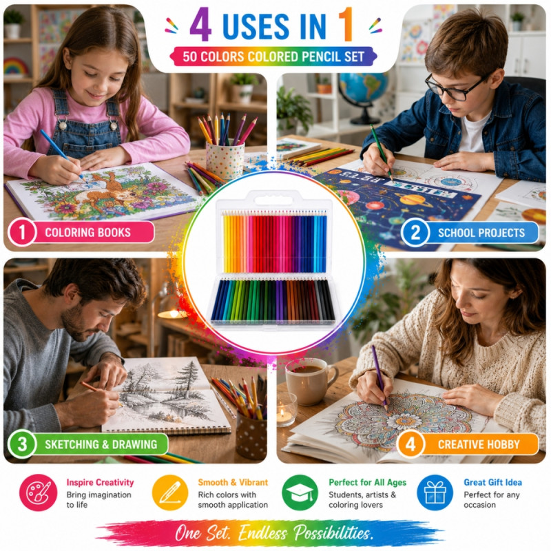 Deluxe colored pencils – MultiColor Premium Quality (50PCS)