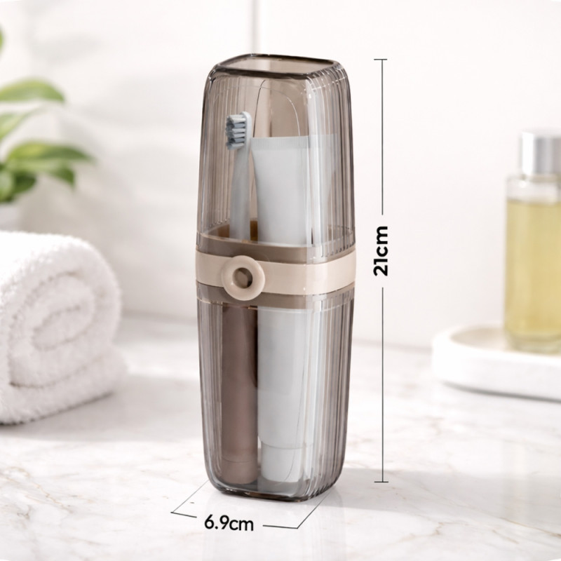 2-in-1 Travel Toothbrush Case & Rinse Cup – Brown Transparent
