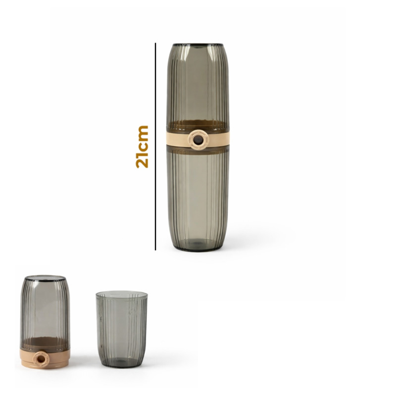 2-in-1 Travel Toothbrush Case & Rinse Cup – Brown Transparent