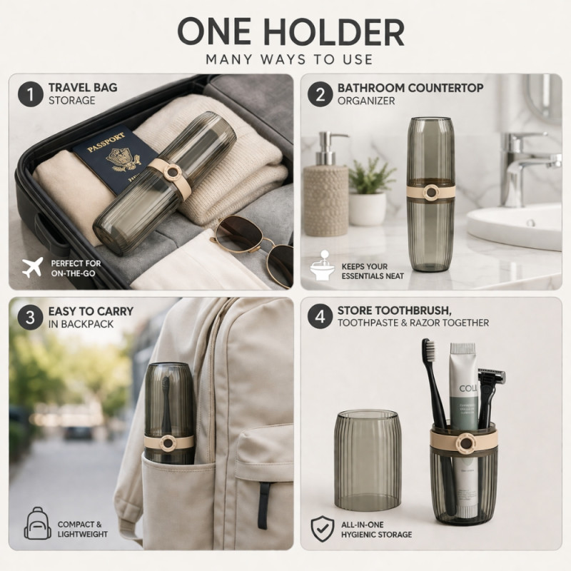 2-in-1 Travel Toothbrush Case & Rinse Cup – Brown Transparent
