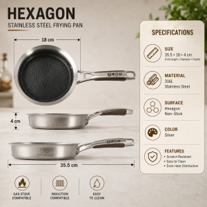 Quality Grade Frying Pan Designed for Everyday Cooking &amp; Kitchen Excellence – Silver (H-4, W-18, L-35.5 CM)