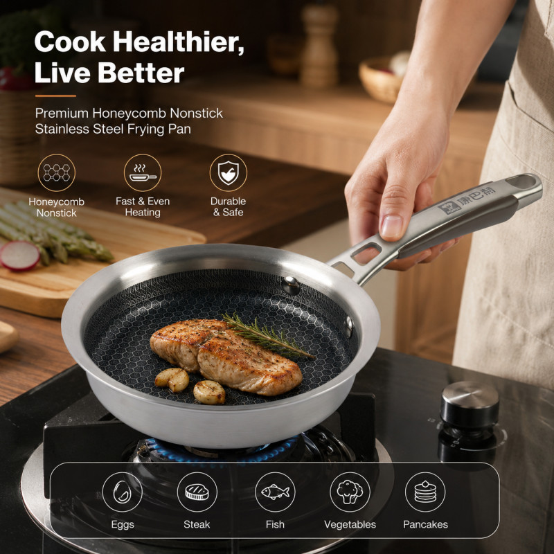 Quality Grade Frying Pan Designed for Everyday Cooking & Kitchen Excellence – Silver (H-4, W-18, L-35.5 CM)
