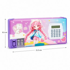 Kawaii Pencil Case with Calculator – Purple (Small)