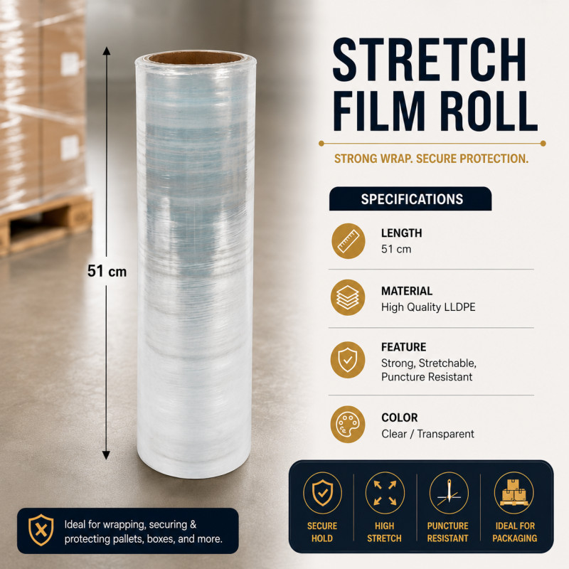 Bold Class Stretch Film Designed for Packaging & Protection – Transparent (L-51 CM)