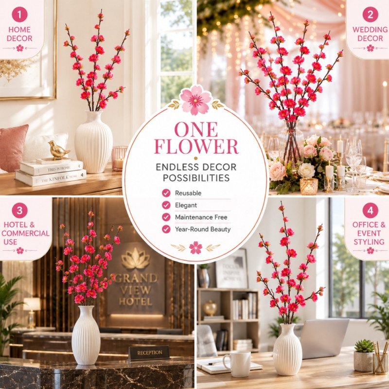 Signature Max Artificial Cherry Blossom Stem Designed for Home Décor &amp; Event Styling – Pink (H-94 CM)
