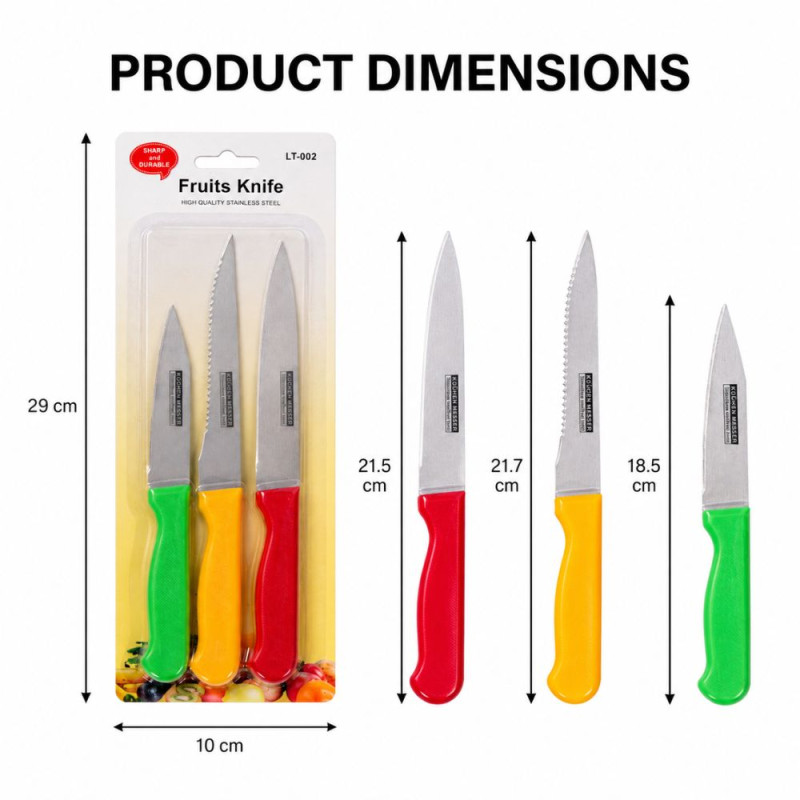 Expert Tier Fruit Knife Set Designed for Precision Cutting & Crafting – Rad (H-21.5, H-21.7, H-18.5 cm)