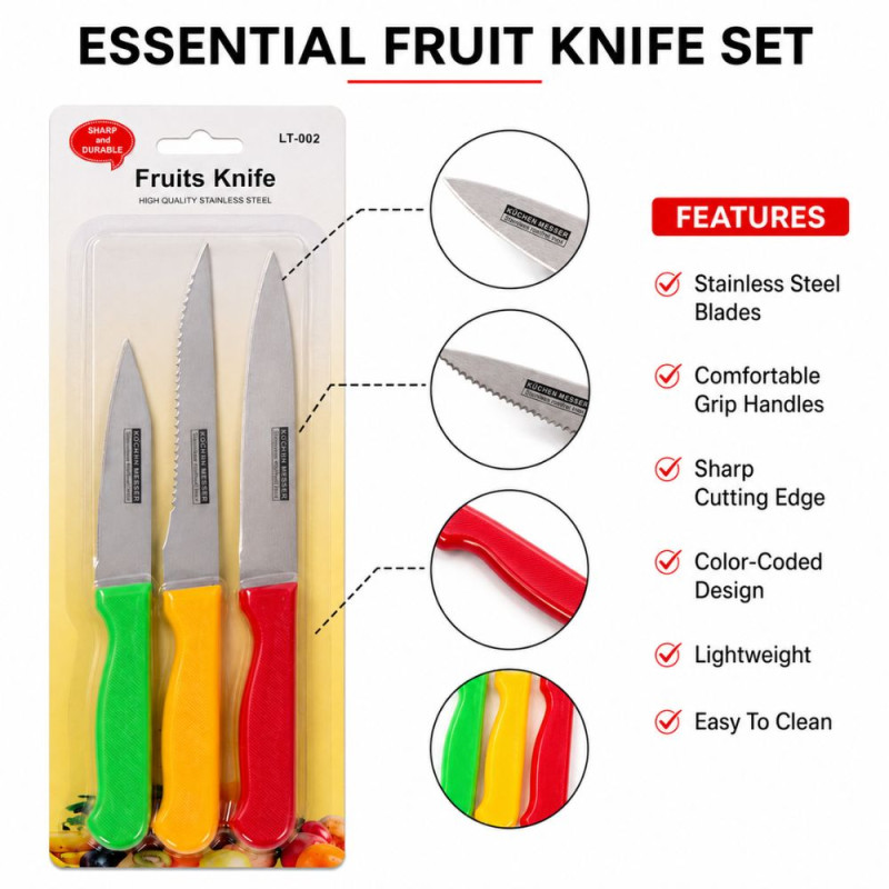 Expert Tier Fruit Knife Set Designed for Precision Cutting & Crafting – Rad (H-21.5, H-21.7, H-18.5 cm)