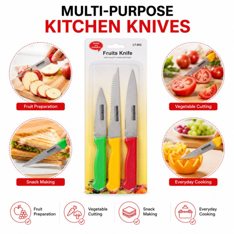 Expert Tier Fruit Knife Set Designed for Precision Cutting & Crafting – Rad (H-21.5, H-21.7, H-18.5 cm)