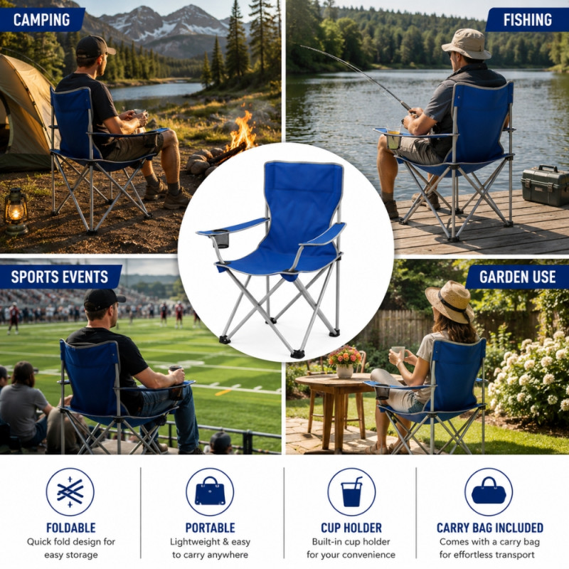 Fine Care Beach Chair Designed for Comfort &amp; Outdoor Adventures – Navy Blue (H-45, W-50, L-90 CM)