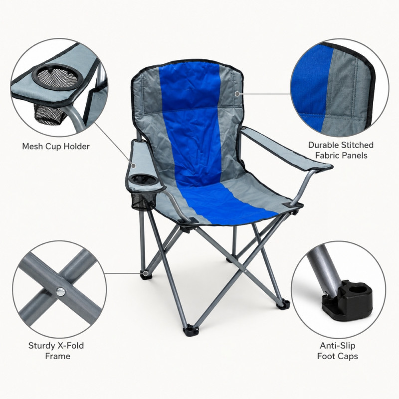 Cobalt Craft Foldable Camping Chair Designed for Comfort & Outdoor Adventures – Blue (H-95, W-54, L-86 CM)