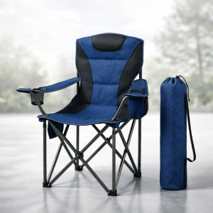 Professional Portable Folding Camping Chair – Blue & Black High-Back Edition (100cm)
