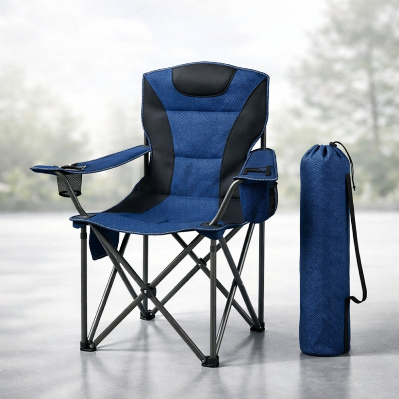 Professional Portable Folding Camping Chair – Blue &amp; Black High-Back Edition (100cm)