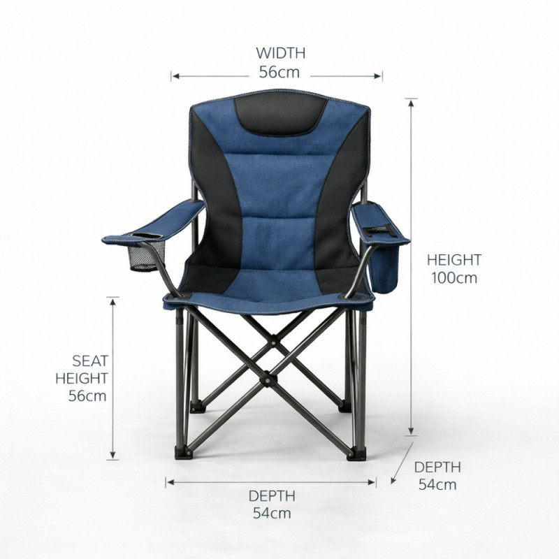 Professional Portable Folding Camping Chair – Blue &amp; Black High-Back Edition (100cm)