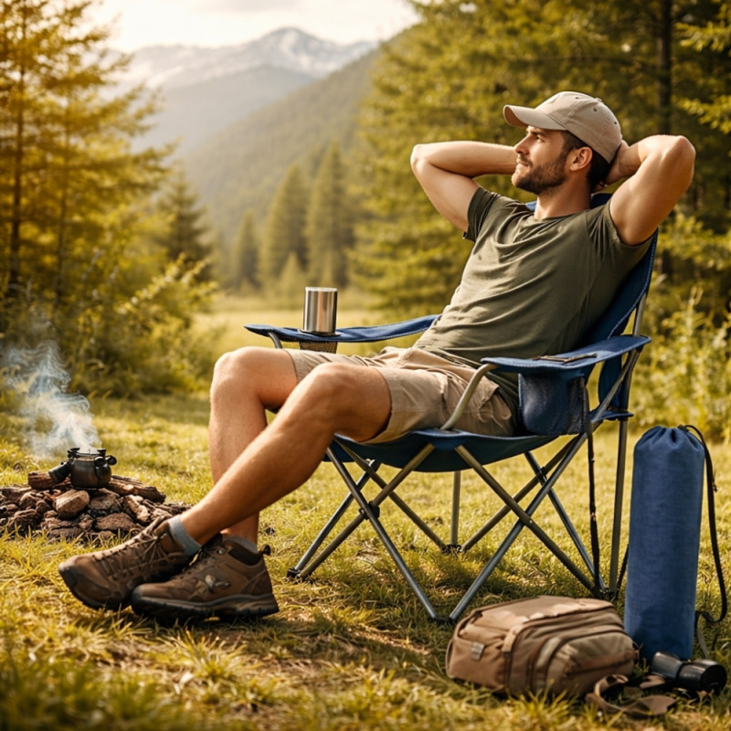 Professional Portable Folding Camping Chair – Blue &amp; Black High-Back Edition (100cm)