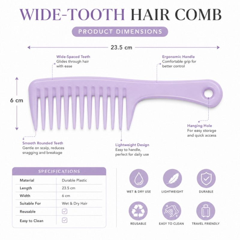 Superior Comb – Light Purple Premium Quality (6x23.5cm)