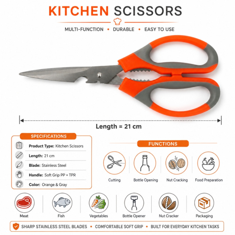 Elegant Kitchen Scissors – Assorted Colors
