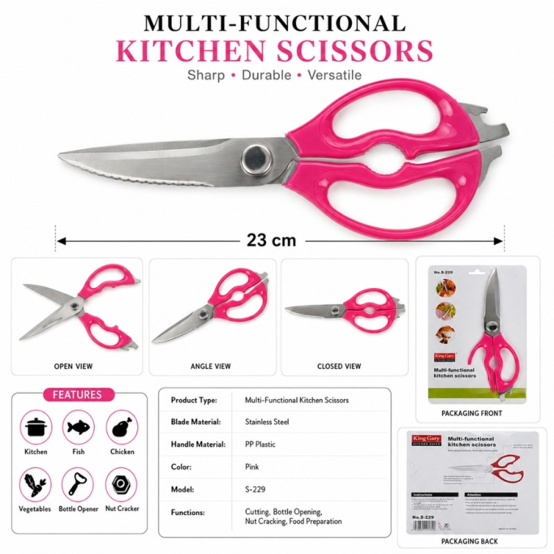 Elegant Pink Multi-functional Kitchen Scissors